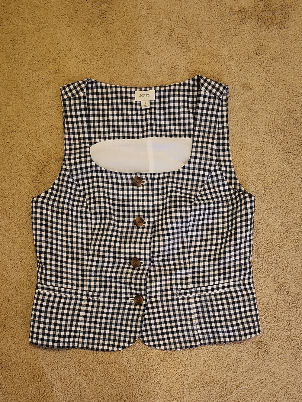 J.Crew Navy & White Gingham Button Front Vest
